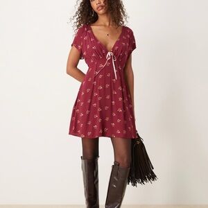 Free People Everyone’s Favorite Red Combo Floral Mini Dress